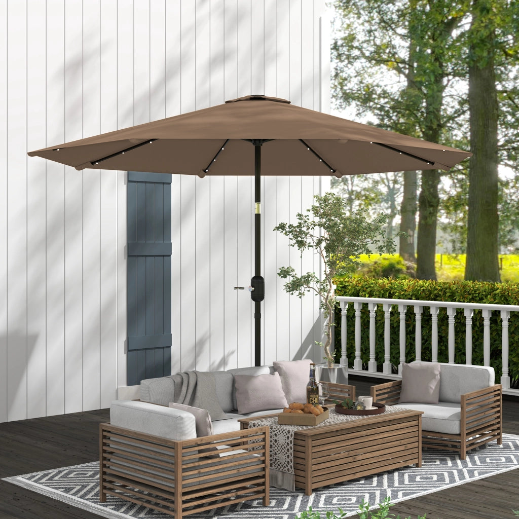 Ombrellone da Giardino 265 cm con Luce LED Solare e Manovella ¨C Zephmum ¨C Caqui