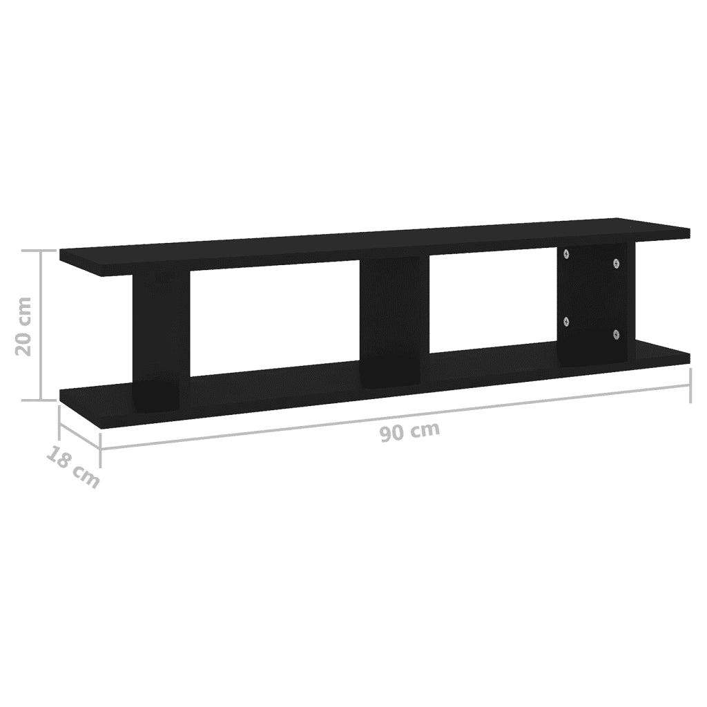 Mensole a Parete 2 pz Nere 90x18x20 cm in Legno Multistrato 807197