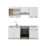 Cucina componibile Fame-Line Bianco rustico/Rovere dorato 200 cm, PL Marmo Vicco