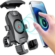 Supporto per smartphone per motocicletta con ricarica wireless - caricatore USB C - impermeabile - lega di alluminio - base adattabile per schermi da 4" a 7