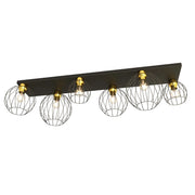 Plafoniera Minimal Industrial Geb 6 Luci Lineari Nera E Oro