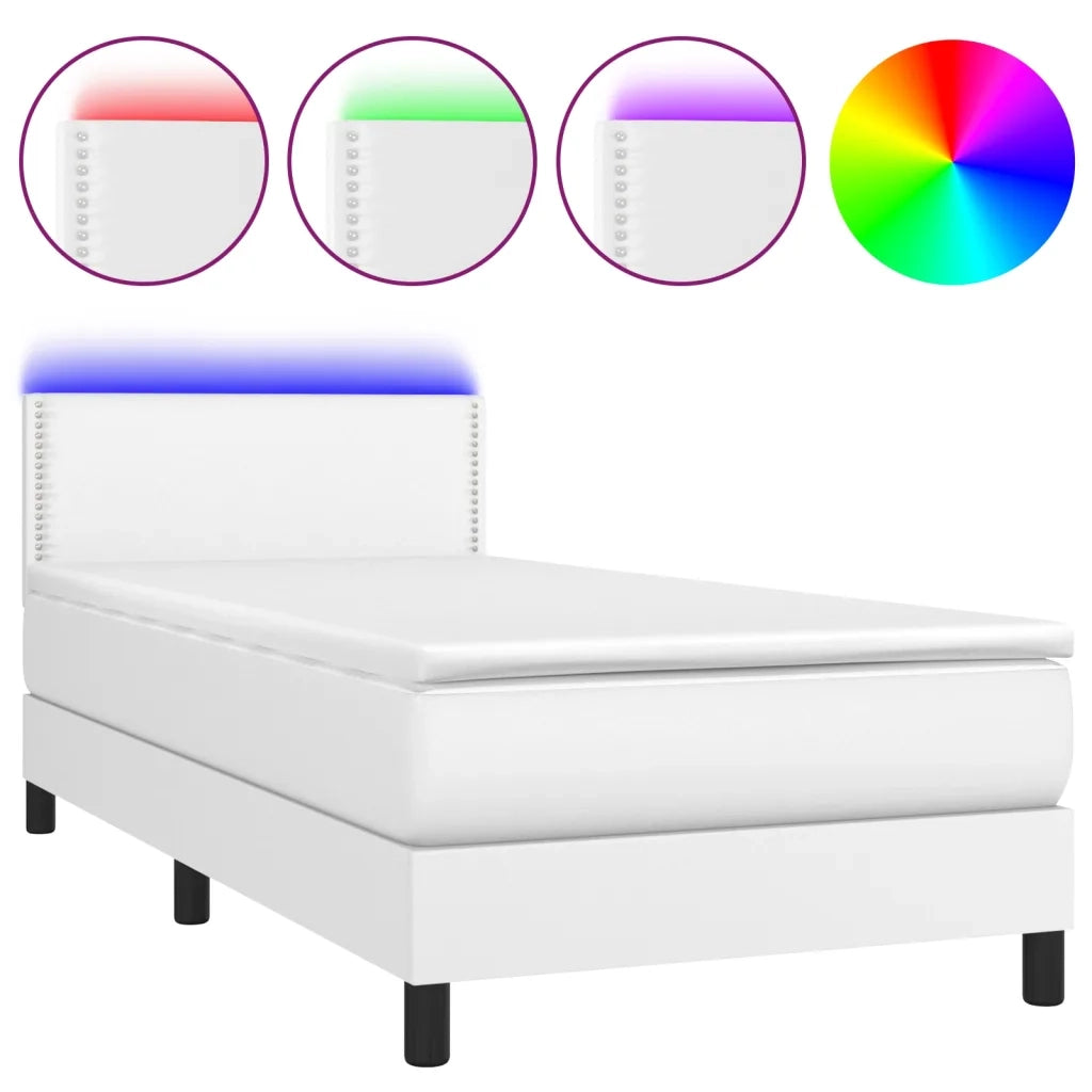 Giroletto Molle con Materasso e LED-Struttura Letto con LED Bianco 100x200cm Similpelle