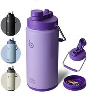 Bottiglia d'acqua isolata in acciaio inossidabile 64oz (1,8L) con beccuccio, coperchio, maniglia e tasca per medicinali - BPA-free, impermeabile, bottiglia ideale per sport, fitness, escursioni e viaggi (blu scuro)