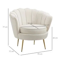 Poltrona di Design Stile Vintage Imbottita in Velluto, 79x77x77cm, Crema