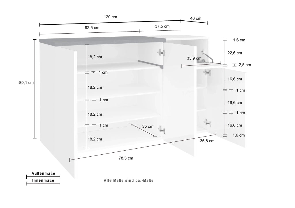 Mobile ZET L 120 x H 80.1 x P 40 cm bianco lucido e grigio ardesia