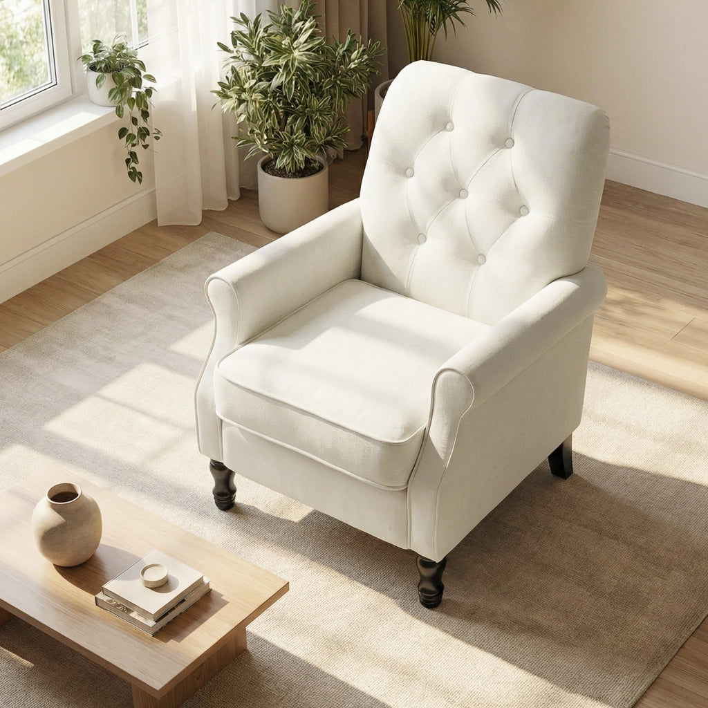 Poltrona tessuto lino crema ¨C Xylo ¨C imbottitura spessa con cuscino a molle 69x75x90cm
