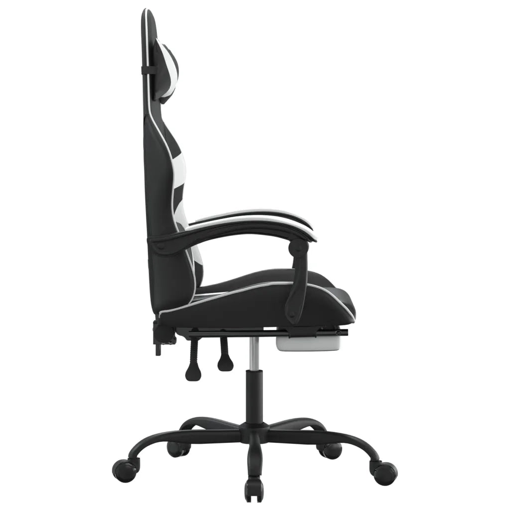 Sedia da Gaming con Poggiapiedi Nero e Bianco in Similpelle 3143859