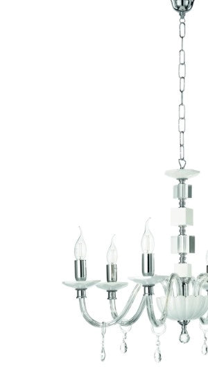 LAMPADARIO LIVIA 12 LUCI BIANCO- TRASPARENTE E CROMO ATTACCO E14 D.85CM