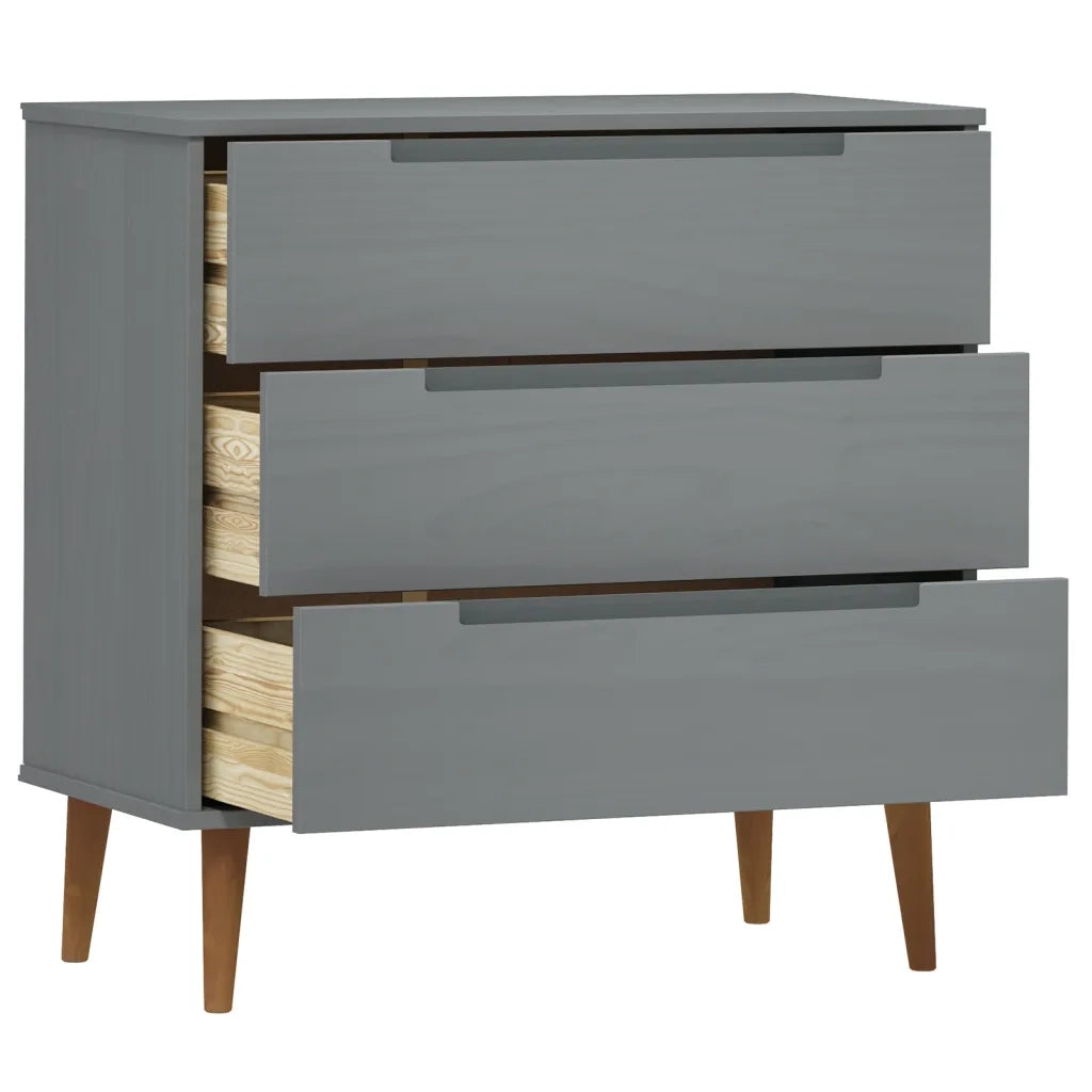 Cassettiera MOLDE Grigia 80x40x80 cm in Legno Massello di Pino 350506