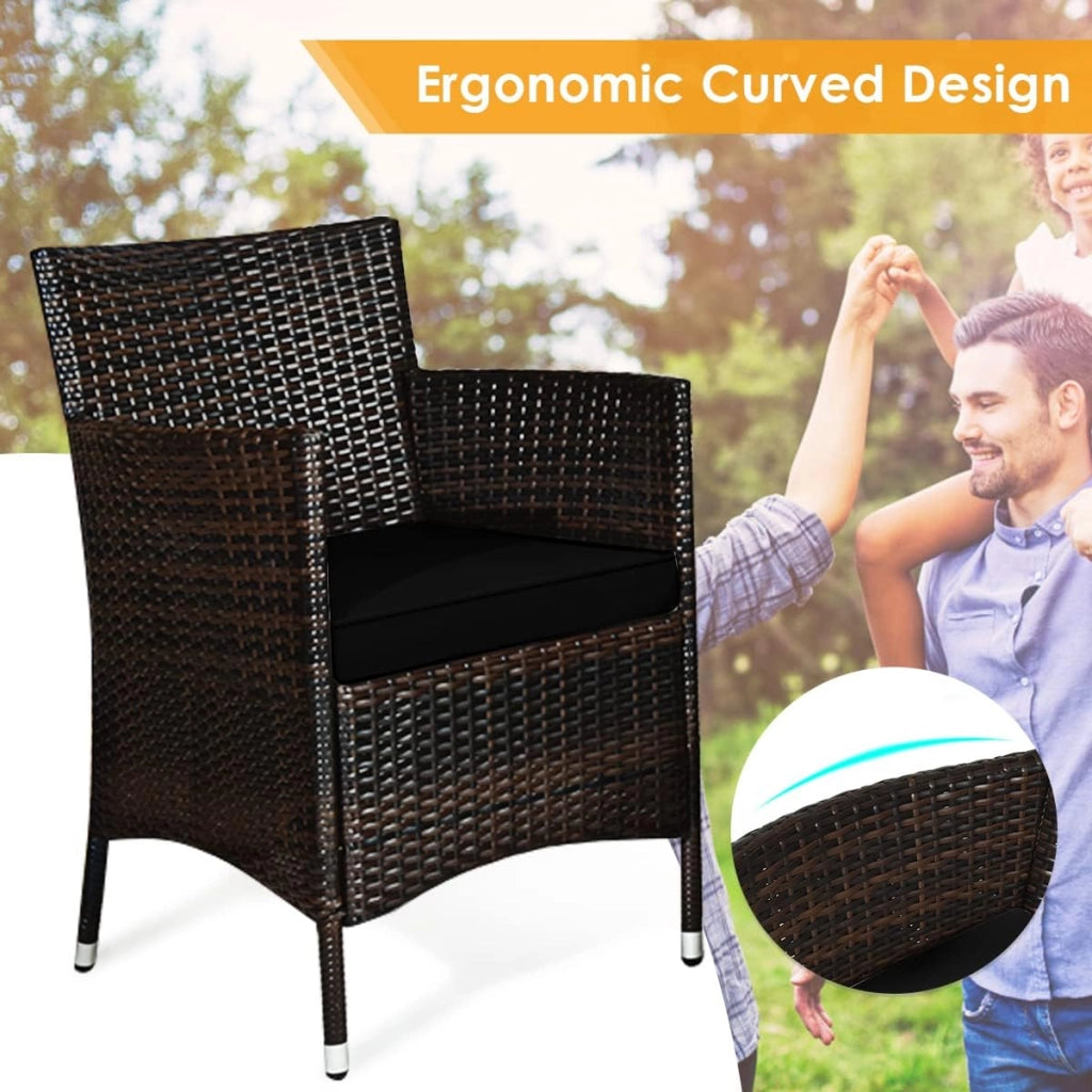 Set di Mobili per 4 Pezzi, Set di Divani in Rattan per Esterni con Piano in Vetro Temperato, Cuscini per Sedili Inclusi