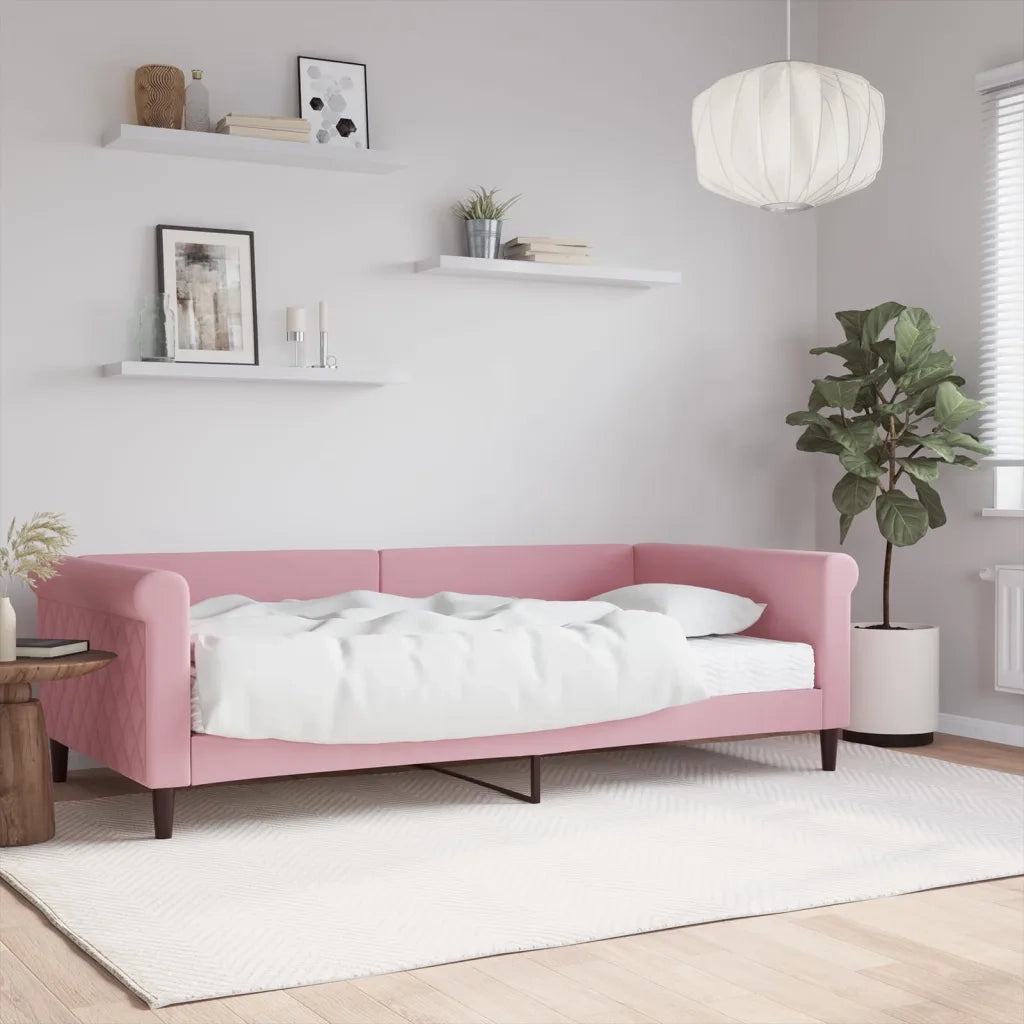 Divano Letto con Materasso Rosa 100x200 cm in Velluto 3197757