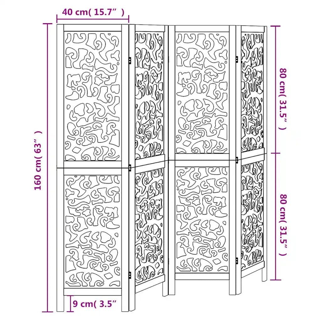 Divisorio Ambienti 4Pannelli Bianco Legno Massello di Paulownia 358737