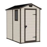 Manor 4x6 - Casetta da Giardino 130x198x192 cm 1 Anta per deposito attrezzi fini-tura effetto legno graffiato in Resina Beige