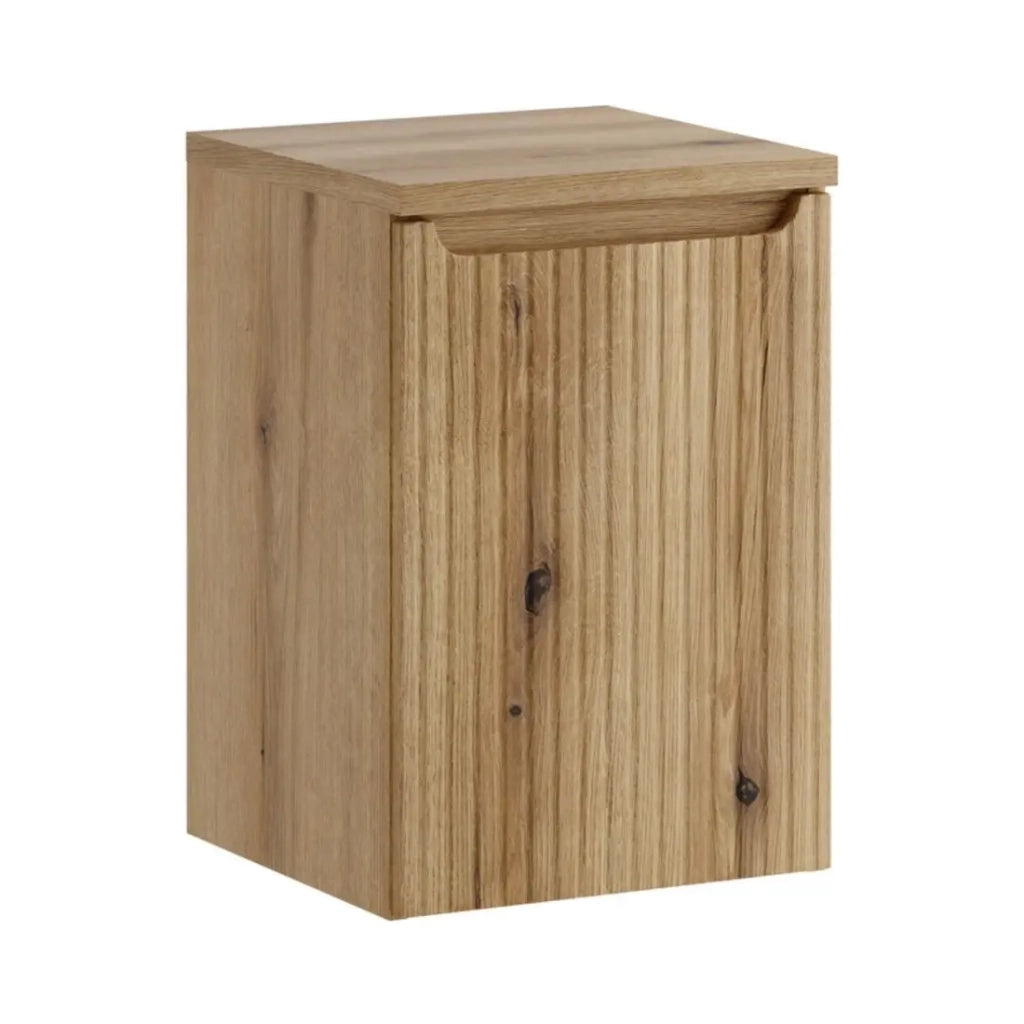 Carrello per la biancheria VANO 40 cm - mobile sospeso in rovere chiaro con anta a ribalta e ripiano
