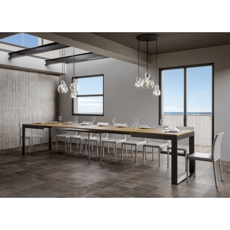 Tavolo allungabile 90x160/420 cm Tecno Evolution telaio Antracite - Quercia Natura