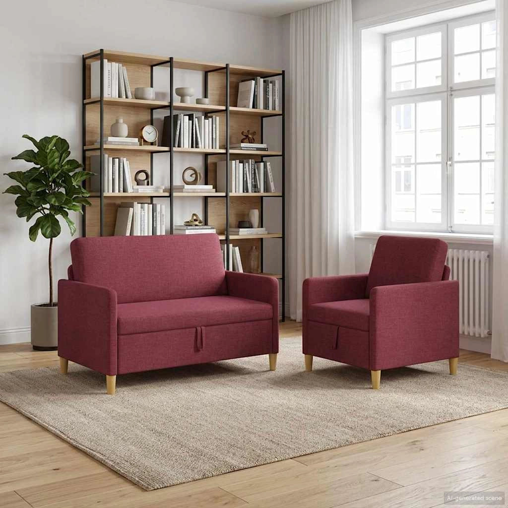 Set di Divani con Storage 2 pz Rosso Vino Poliestere 3429151