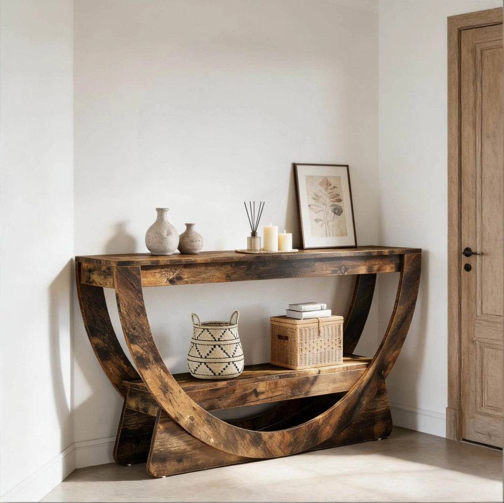 Mobile TV stile rustico 160x30x80;5 cm in MDF marrone scuro a 2 ripiani HOMVRA