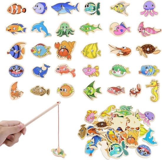 Set di pesca educativo in legno - 31 pezzi - 2 canne - gioco per bambini - adatto a ragazzi e ragazze da 3 anni in su - regali per bambini