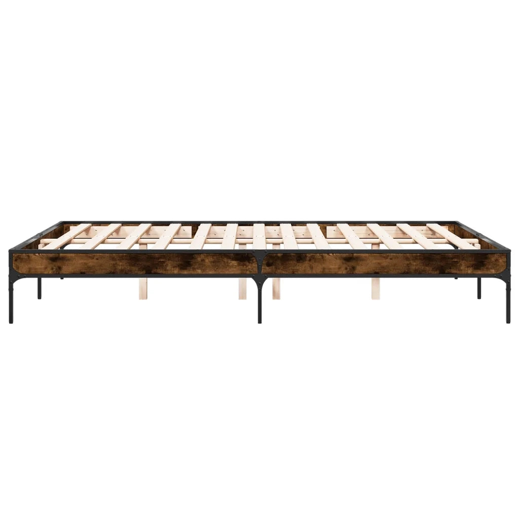 Letto matrimoniale | Letto per adulti | Giroletto Rovere Fumo 150x200 cm in Legno Multistrato Metallo