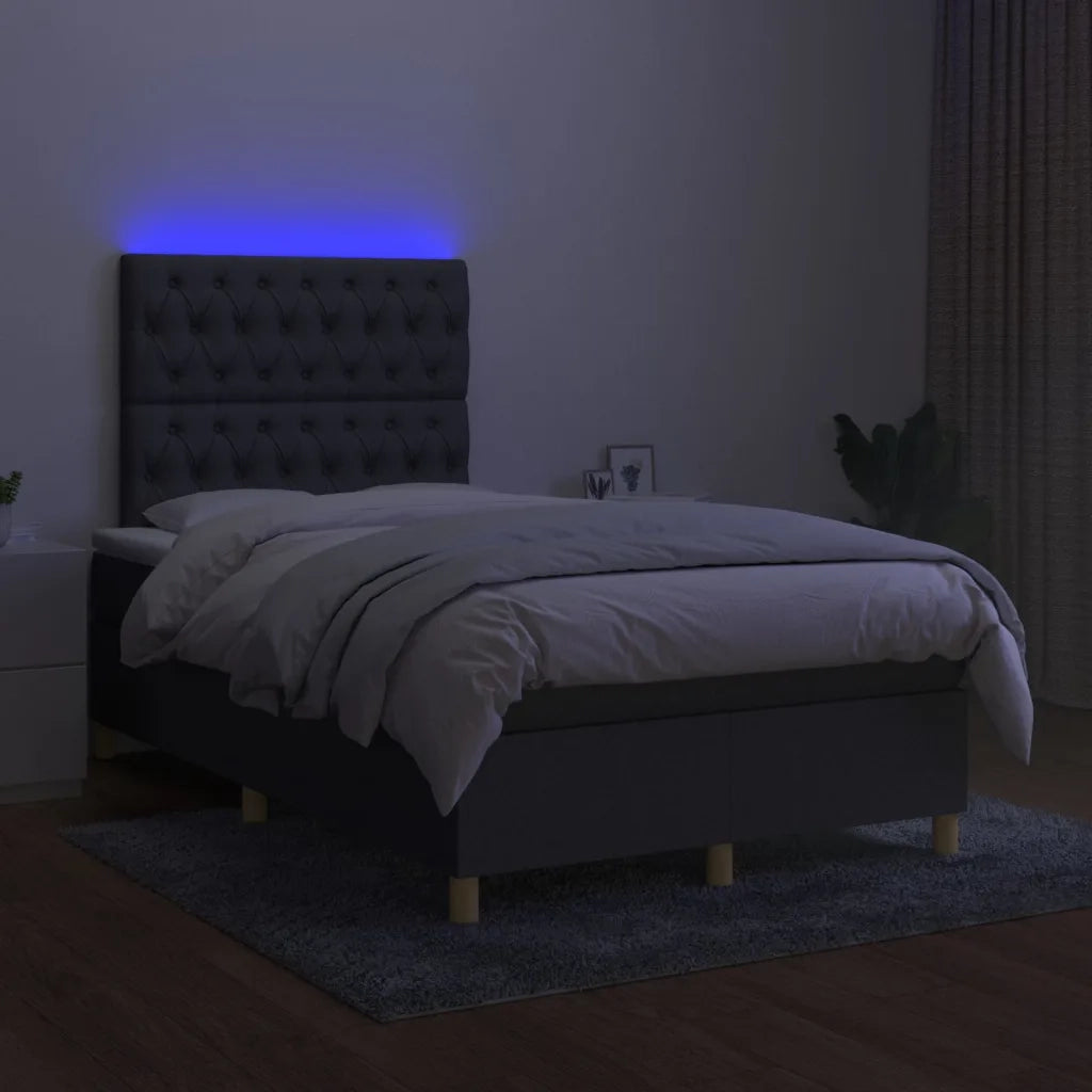 Letto a Molle Materasso e LED Grigio Scuro 120x200cm in Tessuto 3135662