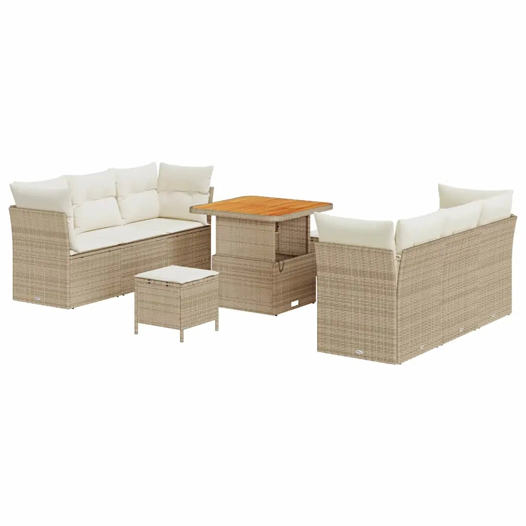 Set Divano da Giardino 9 pcs Beige e Crema polyrattan