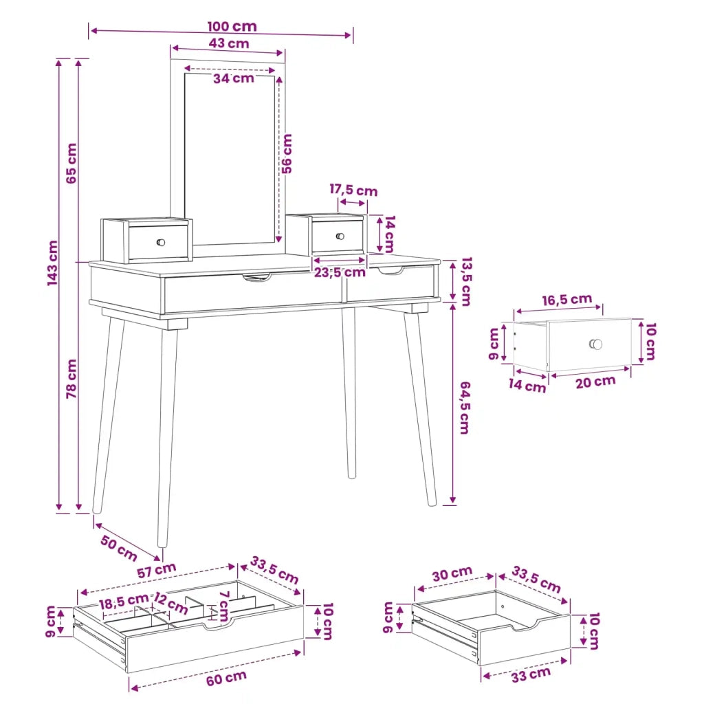 Set Tavolo da Trucco FAUSKE 4 pcs Bianco 100 x 50 x 143 cm 3438581