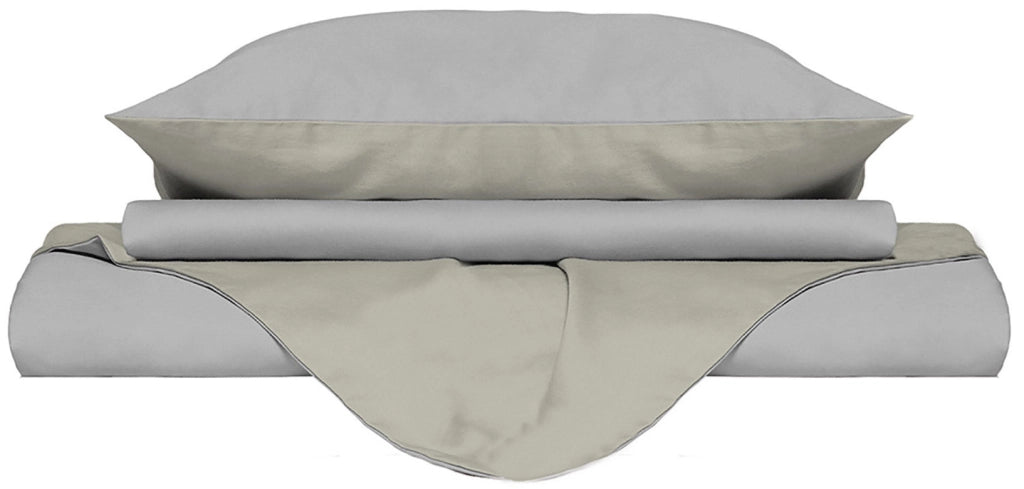 Copripiumino Singolo con Sacco e Federe Doubleface Grigio Chiaro/Panna