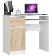 Scrivania per computer AKORD PIKSEL Bianco 90 cm 1 anta 1 cassetto inserto frontale Sonoma Quercia 90x50x77 cm Modello a sinistra
