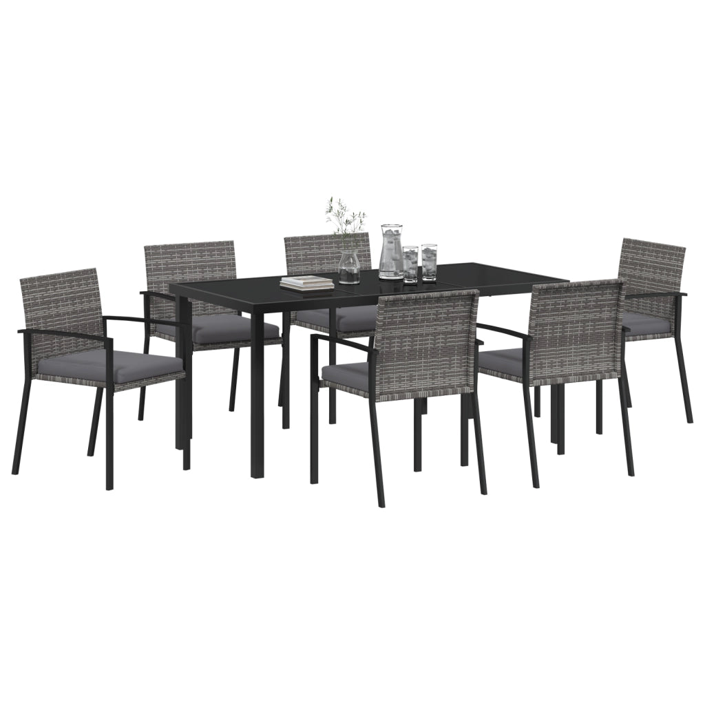 Set da pranzo da giardino 7 pezzi grigio in polyrattan