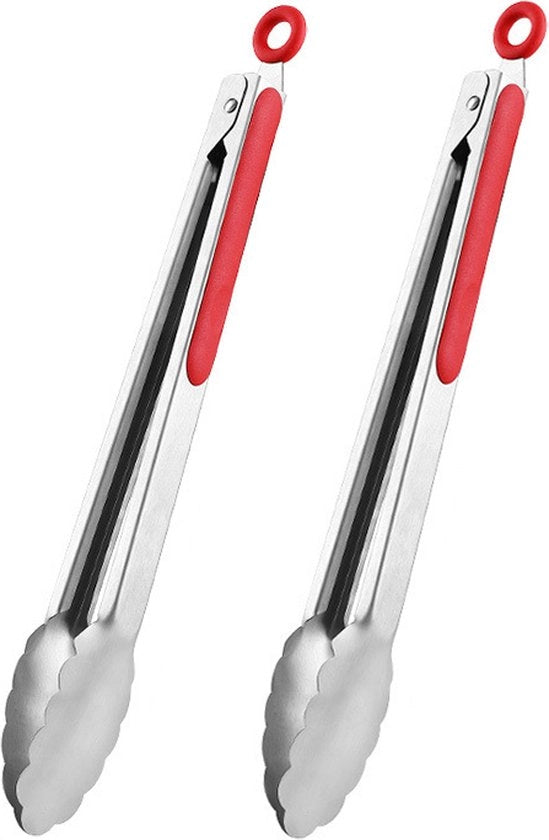 Set di taglie in acciaio inox per cucina - 2 pezzi - 14 pollici - taglie per cibo - taglie per griglia - manico antiscivolo - chiusura di appendiago - resistente a temperature elevate - 42 x 3,8 cm - rosso - 42*3.8cm