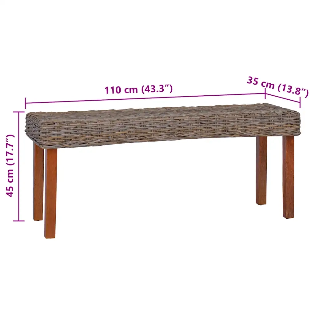 Panca-Sgabello 110 cm in Rattan Naturale Kubu e Massello di Mogano