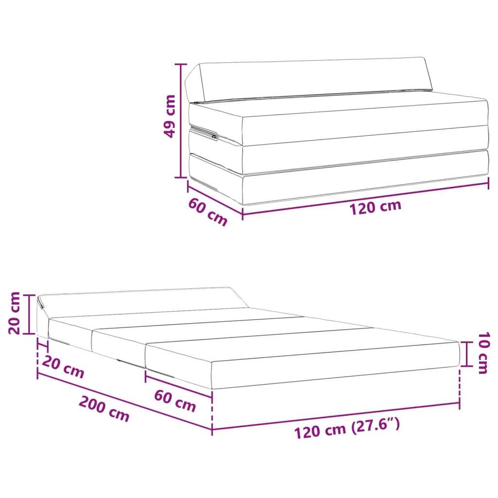 Divano Letto Pieghevole Nero 120 x 60 x 49 cm Tessuto 900045