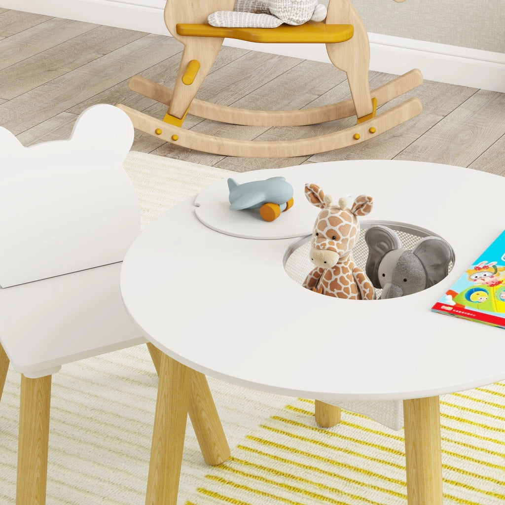 Set Tavolo Rotondo con 2 Sedie per Bambini ¨C Xylo ¨C Schienale a Forma di Orso, Attivit¨¤ e Pasti, 3-6 Anni