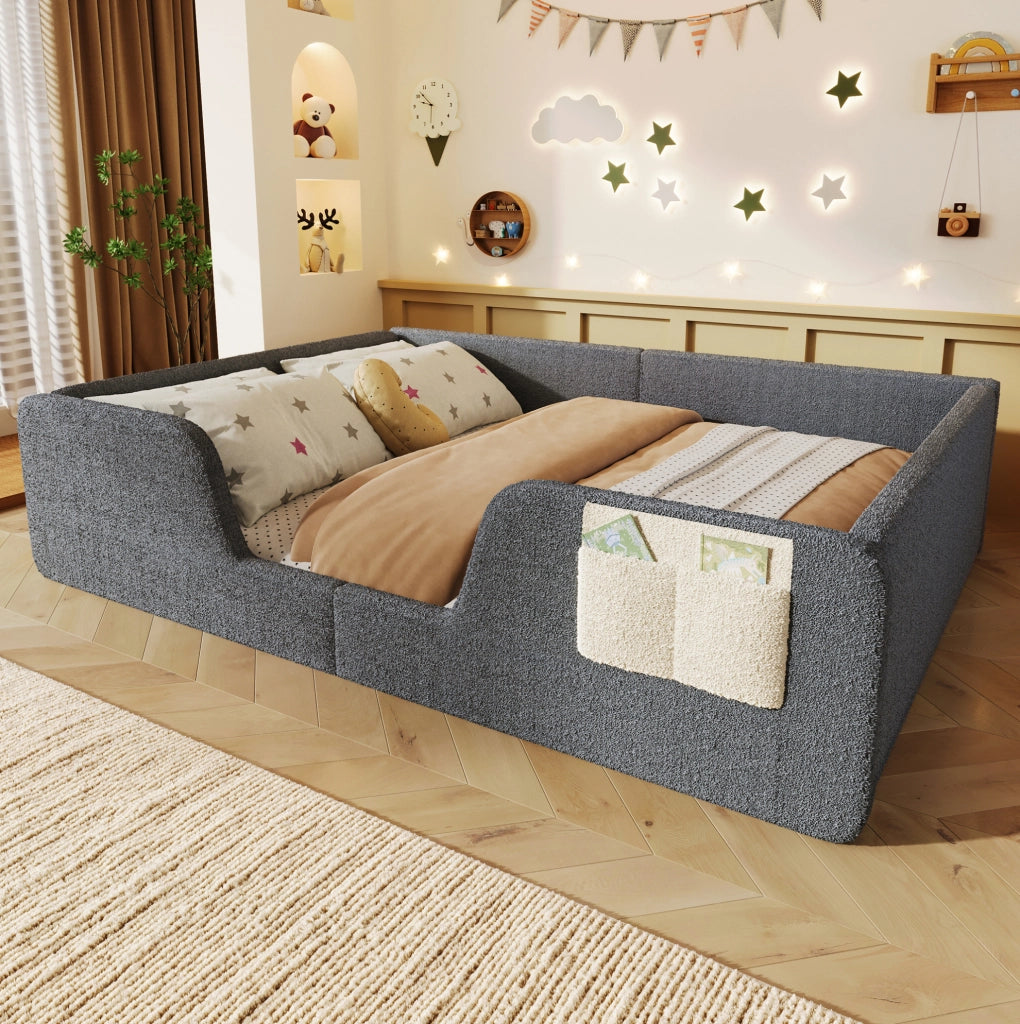 Letto imbottito per bambini 140 x 190 cm in velluto grigio