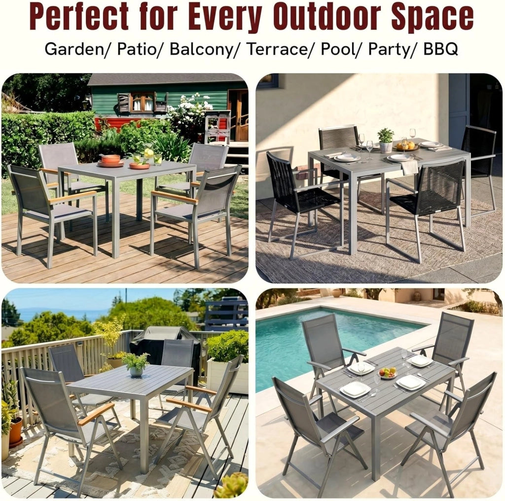 Tavolo da Giardino Moderno in WPC 110 x 70 cm, Tavolo da Pranzo per Esterno per 4-6 Persone, Tavolo da Balcone Salvaspazio in Alluminio, Design Effetto Legno,Grigio Totale