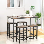 Set tavolo bar 100x60x88 cm marrone rustico e nero in truciolare e acciaio; 4 sgabelli