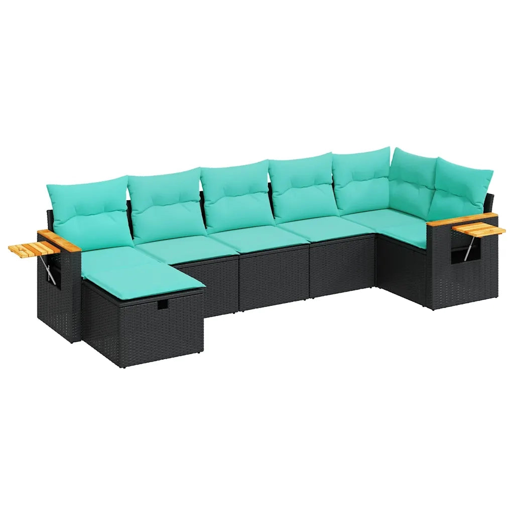 Set Divani da Giardino con Cuscini 7pz Nero Polyrattan