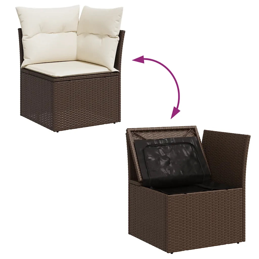 Set Divani da Giardino 11 pz con Cuscini Polyrattan Marrone 3326874