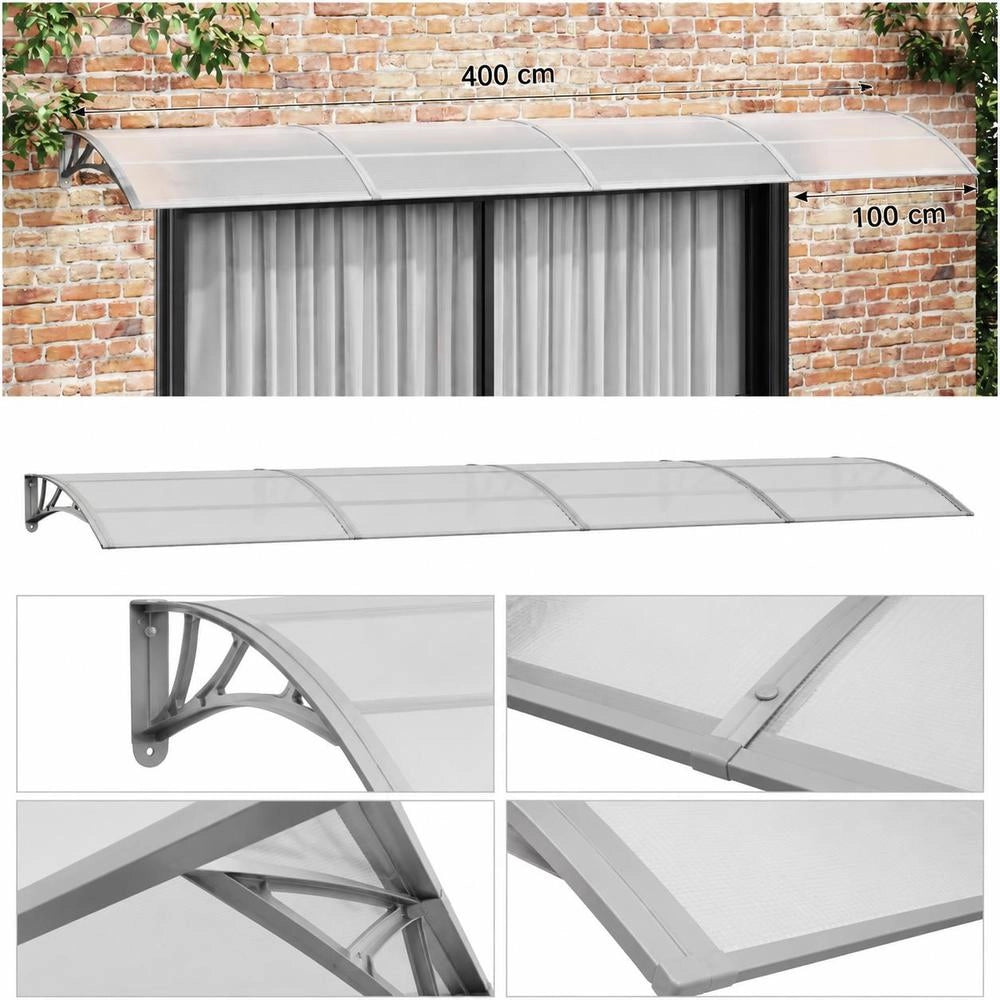 Door Canopy, Grey, 400 X 100 Cm, Polycarbonate