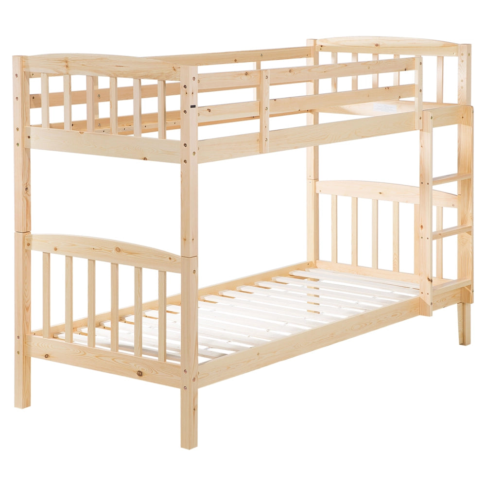 Letto a Castello Marrone Chiaro in Legno di Pino con Scala 90 x 200 cm