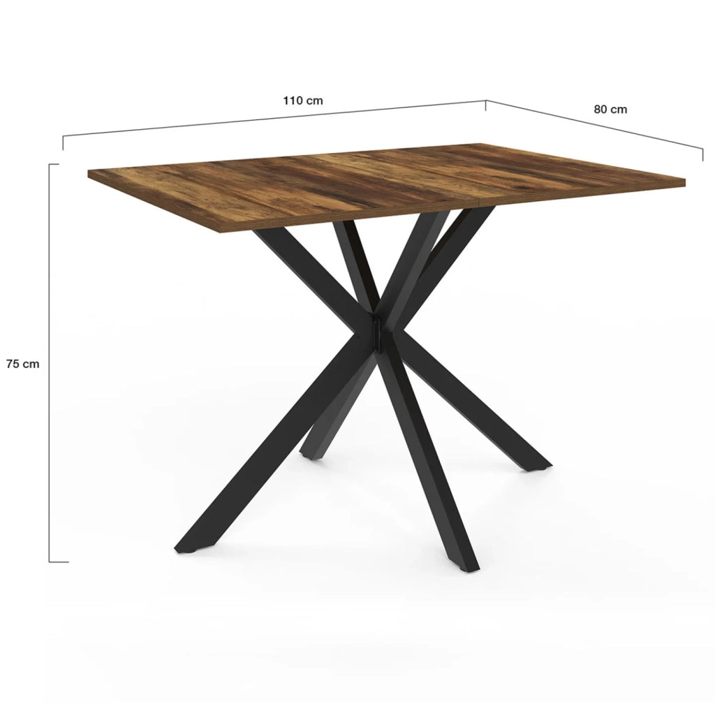 IDMarket - Tavolo da pranzo rettangolare ALIX per 6 persone con gamba a ragno nera e piano in legno scuro HAWKINS 110 cm