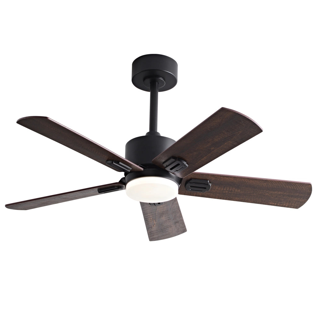 Ventilatore da soffitto con luce a 5 pale con telecomando, motore dc silenzioso, nero e noce scuro