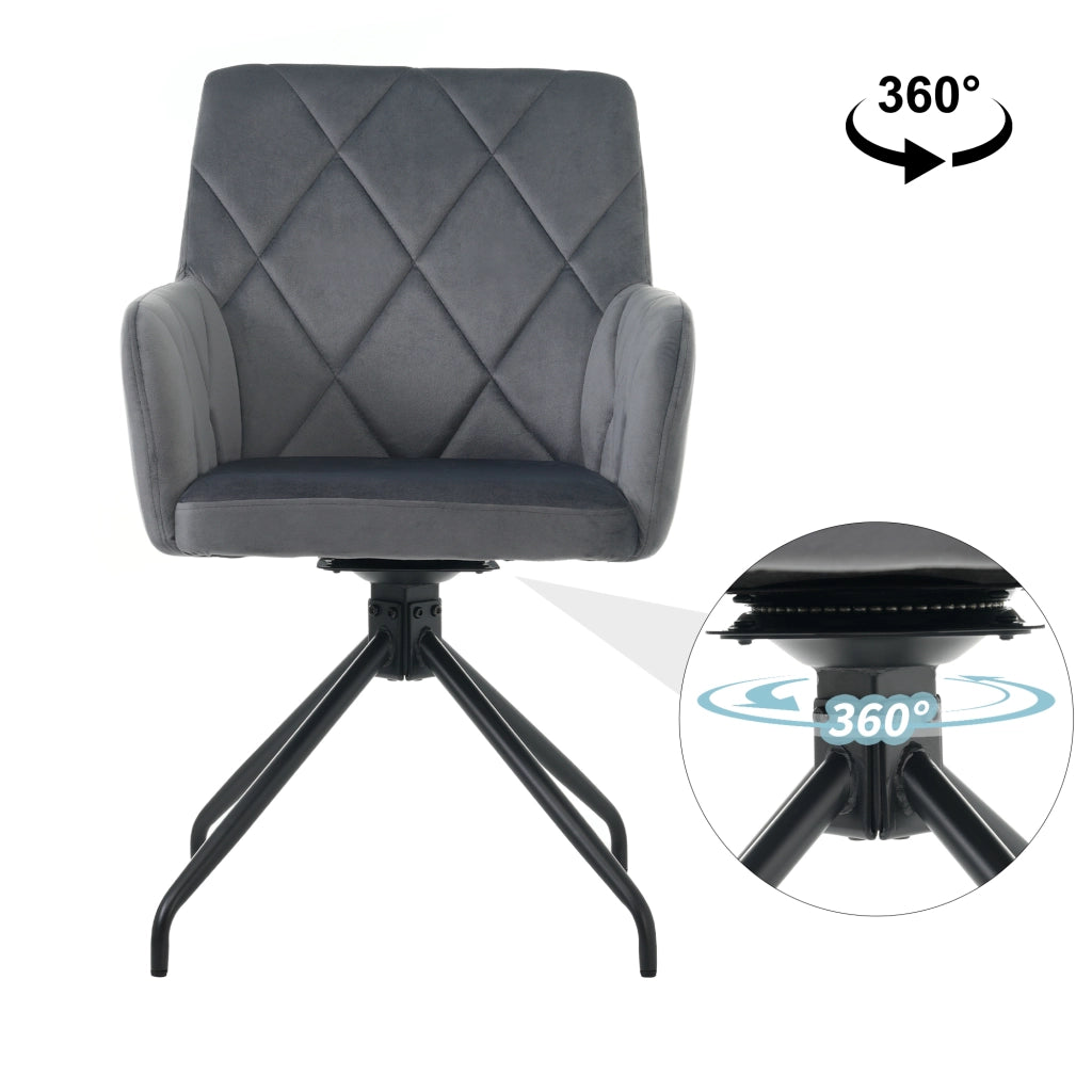 Set 4 Sedie da Pranzo Girevoli Imbottite ¨C MINIMAL ¨C Velluto Antracite, Gambe in Metallo