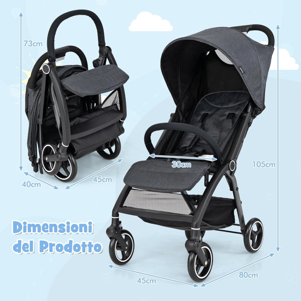 Passeggino Leggero per Bambini, Passeggino Pieghevole con Schienale Regolabile, Tettuccio, Cintura di Sicurezza a 5 Punti, Cestello Portaoggetti, per Bambini 0-36 Mesi (Grigio)