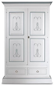 Armadio classico 2 porte legno bianco e filetti azzurro cenere 128x61x200 (6001) - Mobili 2G