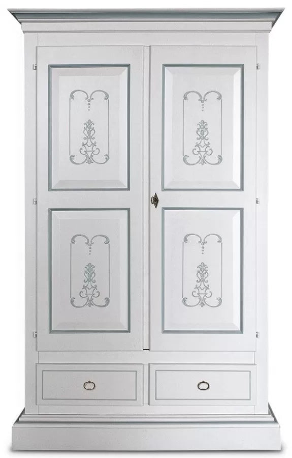 Armadio classico 2 porte legno bianco e filetti azzurro cenere 128x61x200 (6001) - Mobili 2G