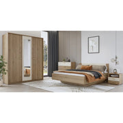 Camera completa VERTIGO – Letto contenitore 180x200, 2 comodini, armadio 3 porte, cassettiera + cornice design