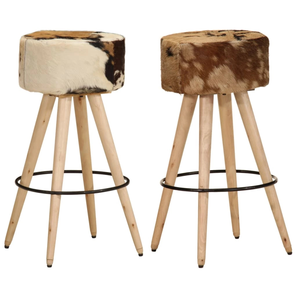 Sgabelli da Bar 2 pz Marroni Legno di Mango Grezzo e Vera Pellecod mxl 71349