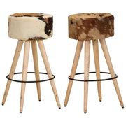 Sgabelli da Bar 2 pz Marroni Legno di Mango Grezzo e Vera Pellecod mxl 71349
