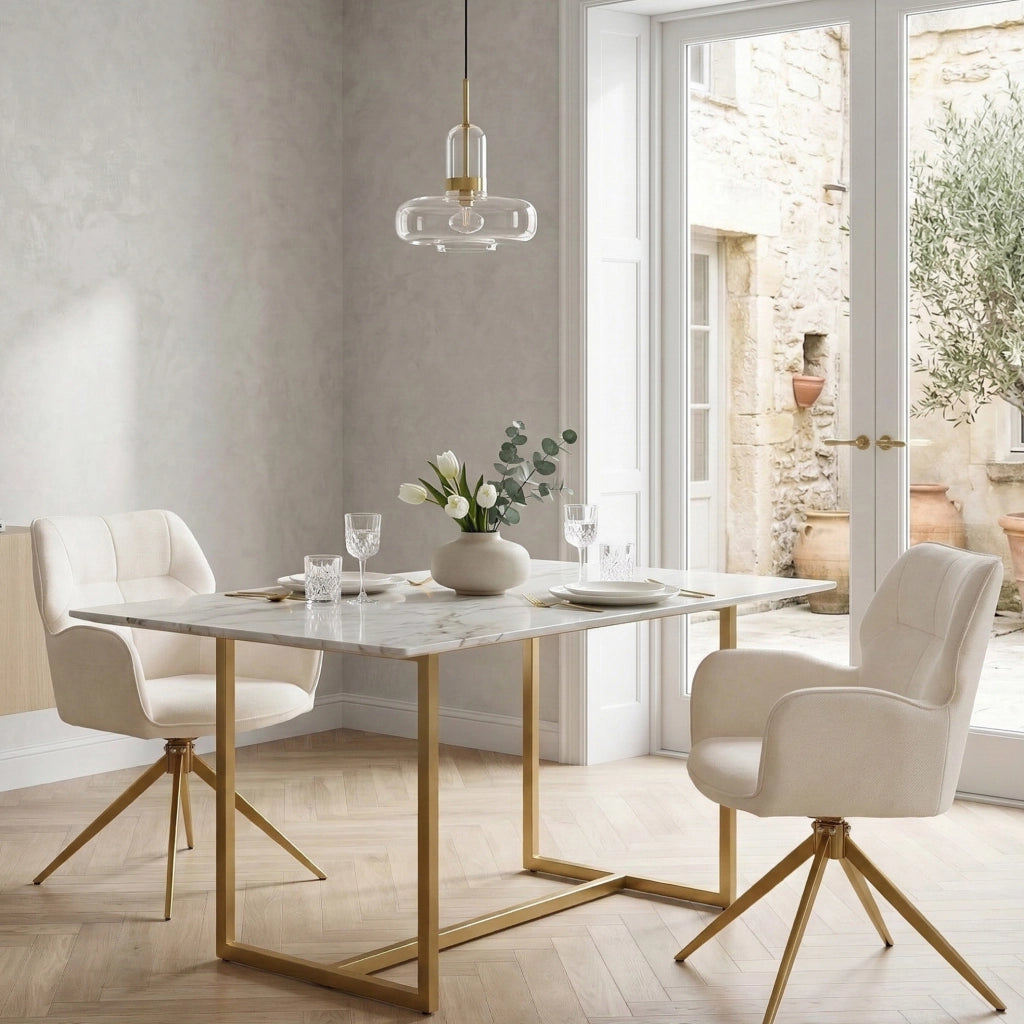 Set di 2 sedie girevoli 60.0x56.0x59.0 cm con schienale e braccioli in chenille e metallo crema